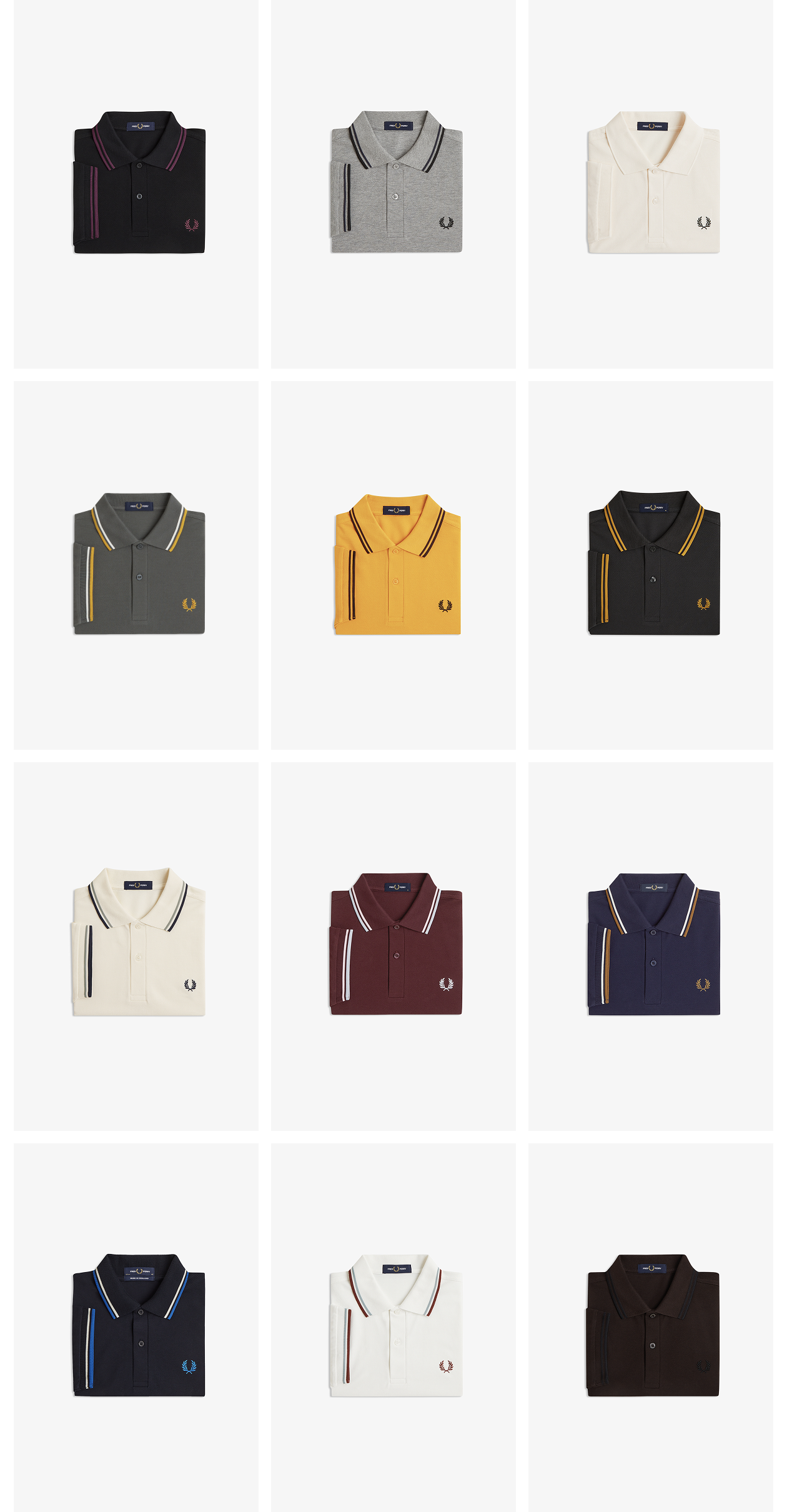 A selection of folded Fred Perry polo shirts