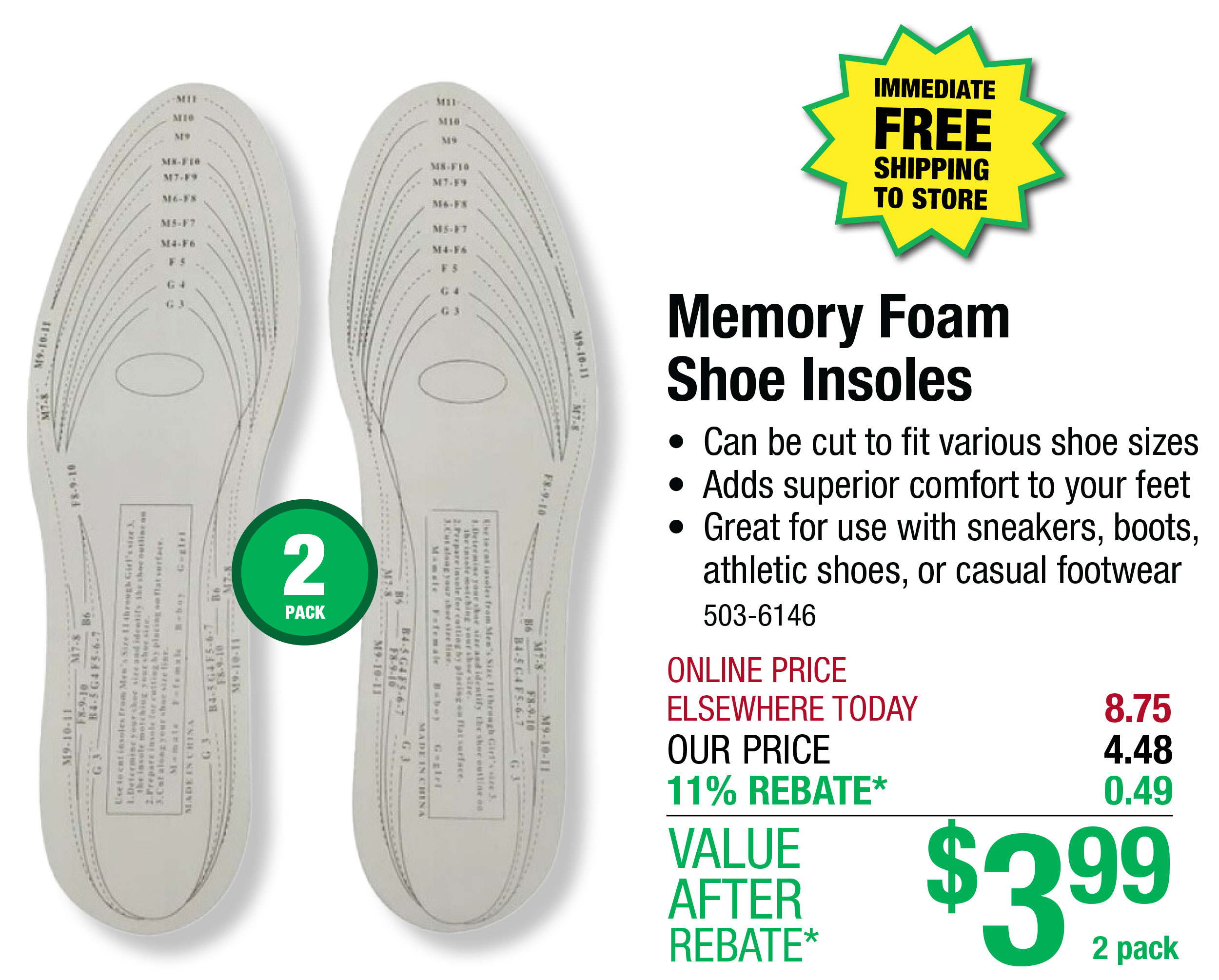 Memory Foam Shoe Insoles - ONLY $3.99 After Rebate*!