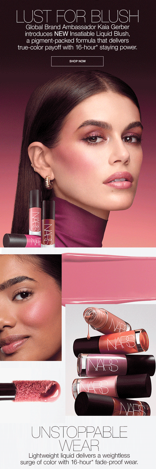 Global Brand Ambassador Kaia Gerber introduces NEW Insatiable Liquid Blush, a pigment-packed formula that delivers true-color payoff with 16-hour staying power.