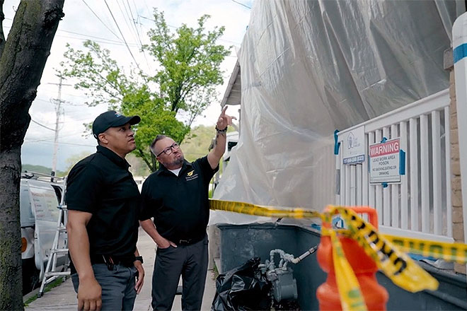 The Green & Healthy Homes team tests the home, identifying any hazardous paint, and potentially replacing the surface and/or paint while the family stays in a local hotel.