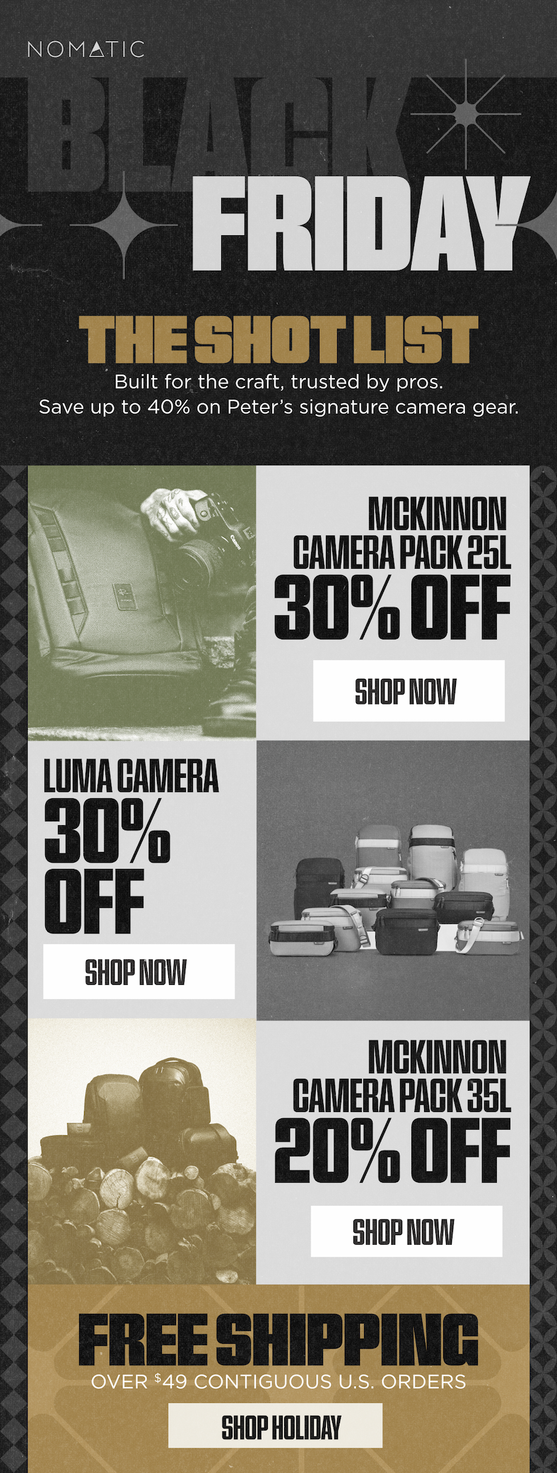 Camera Packs & Slings — Black Friday Deals Live