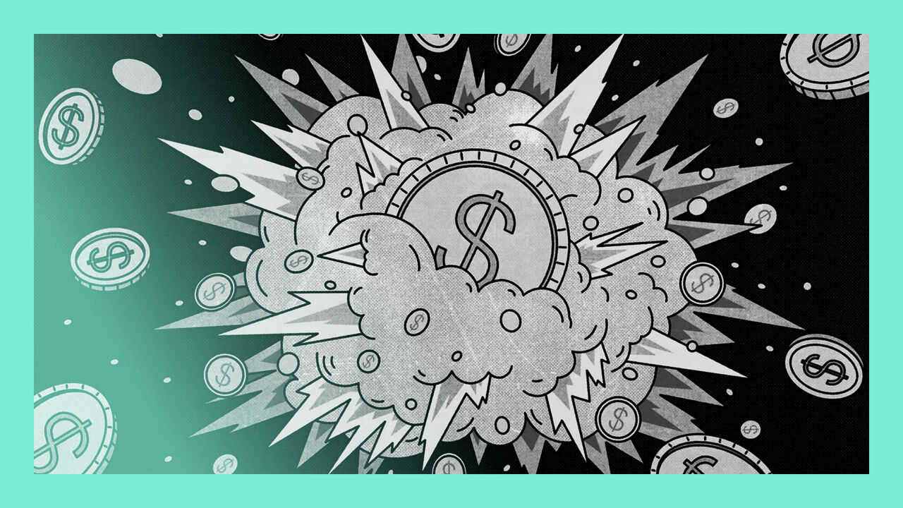 An illustration depicting a cosmic explosion with Stablecoins bursting everywhere.