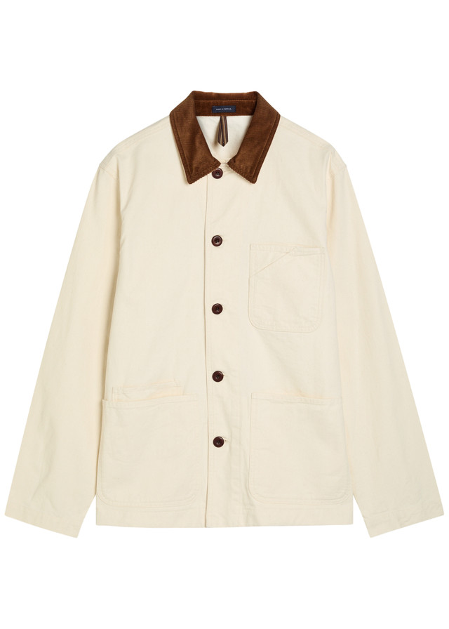 DRAKE'S Corduroy collar cotton-twill overshirt