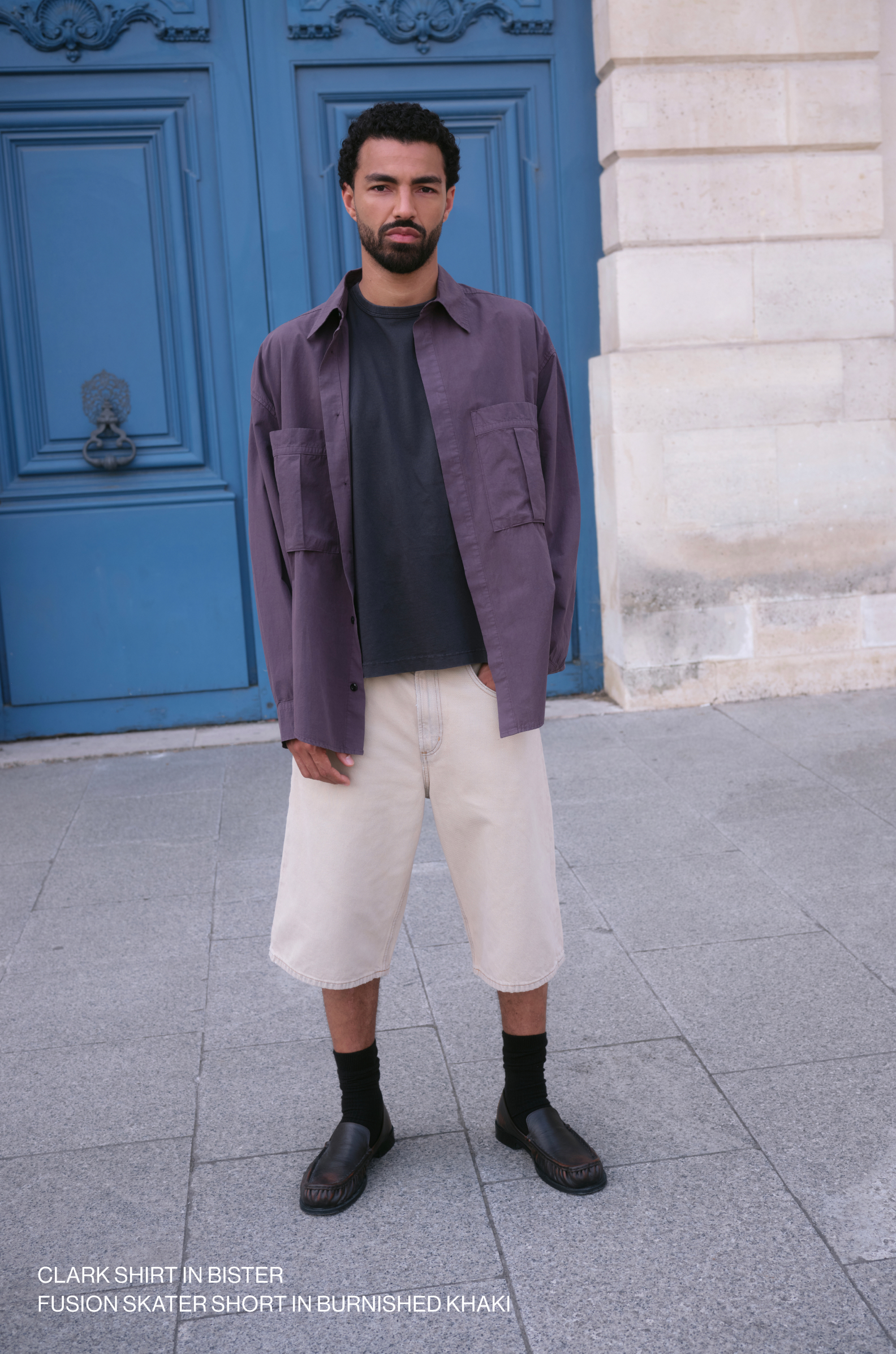 Clark Shirt in Bister / Fusion Skater Short in Burnished Khaki