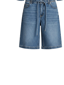 Drawstring Mid-Rise Denim Bermuda Shorts