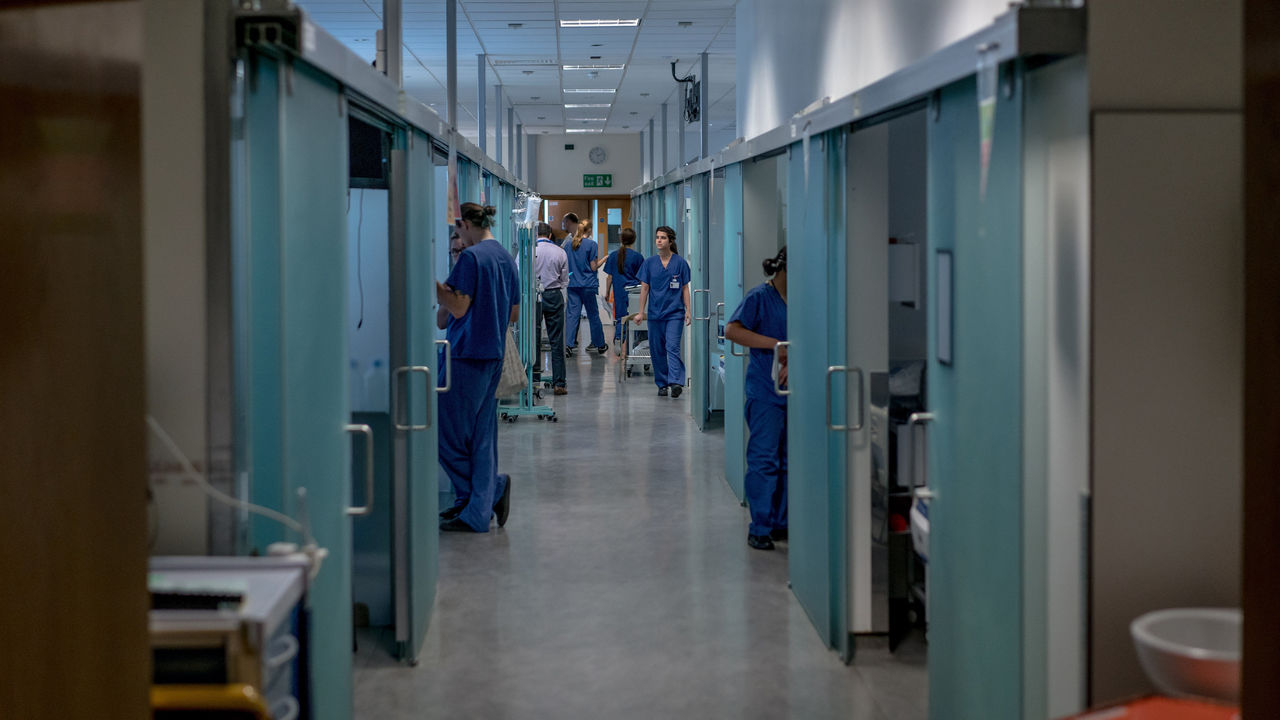 Staff are seen in the liver unit at King's College Hospital in London.