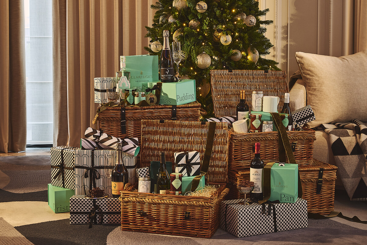 Presents in front of a Christmas tree at Claridge's