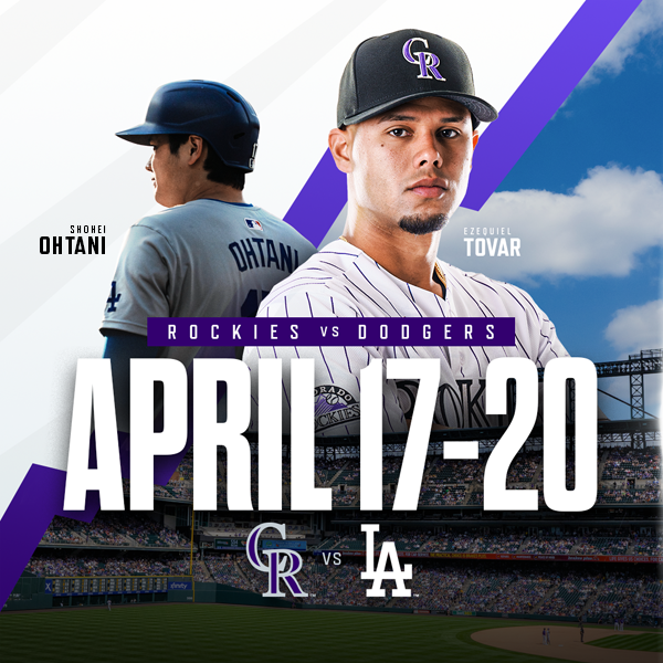 The Rockies host the Dodgers at Coors Field April 17-20. Watch the Dodgers Shohei Ohtani and Rockies Ezequiel Tovar!