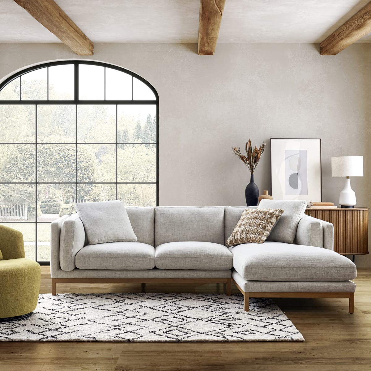 Image of Owen Chaise Sectional Sofa Right Hand Facing, Opal Beige (Natural Leg)