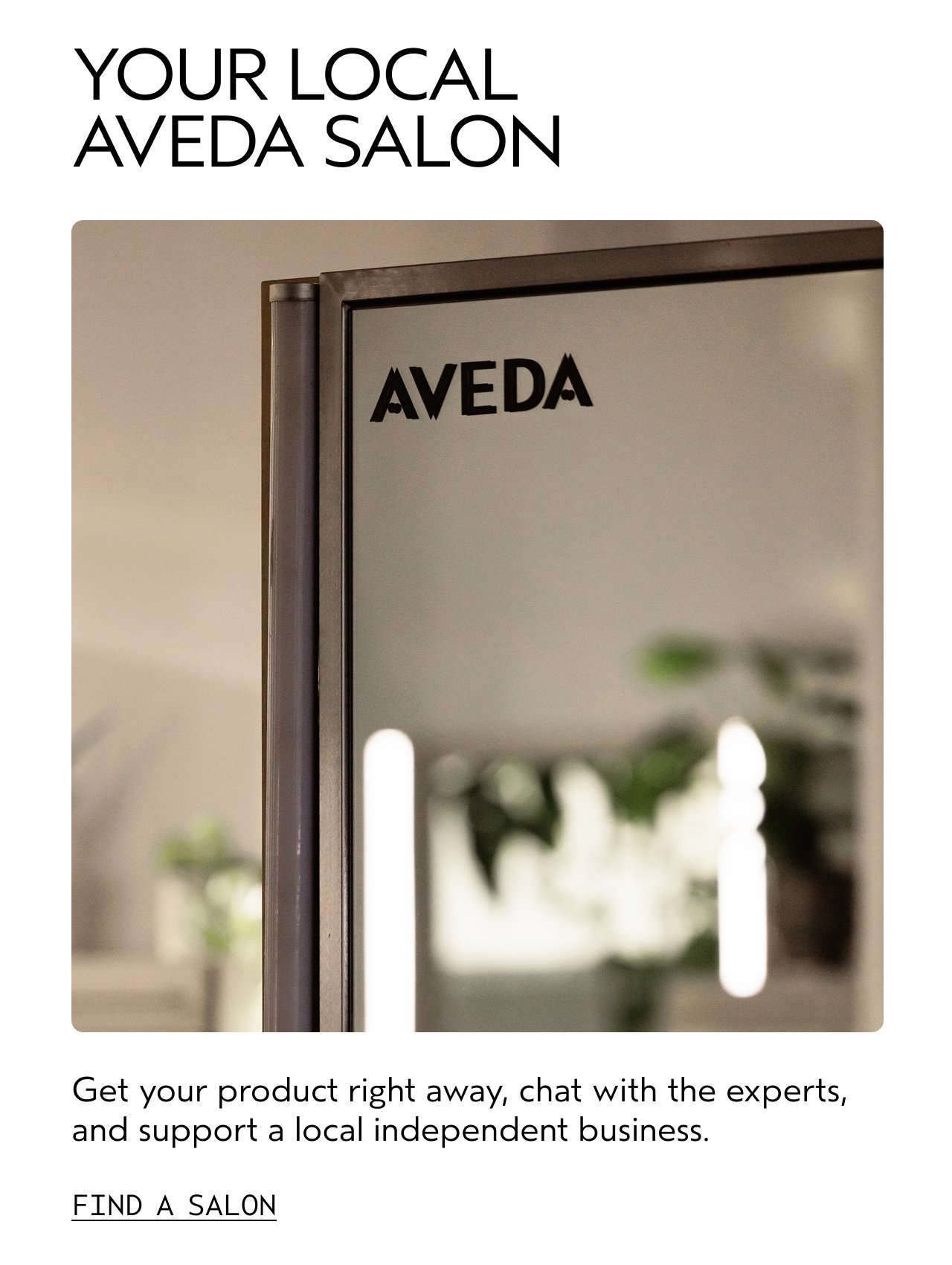 YOUR LOCAL AVEDA SALON | Get your product right away, chat with the experts, and support a local independent business. | FIND A SALON