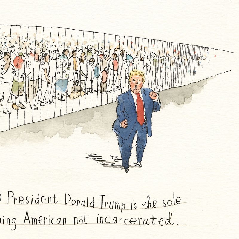 Donald Trump stands outside a prison wall that confines everyone else in the U.S. 