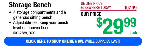 Storage Bench - FREE Shipping To Store!