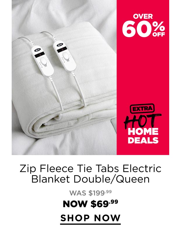Zip Fleece Tie Tabs Electric Blanket