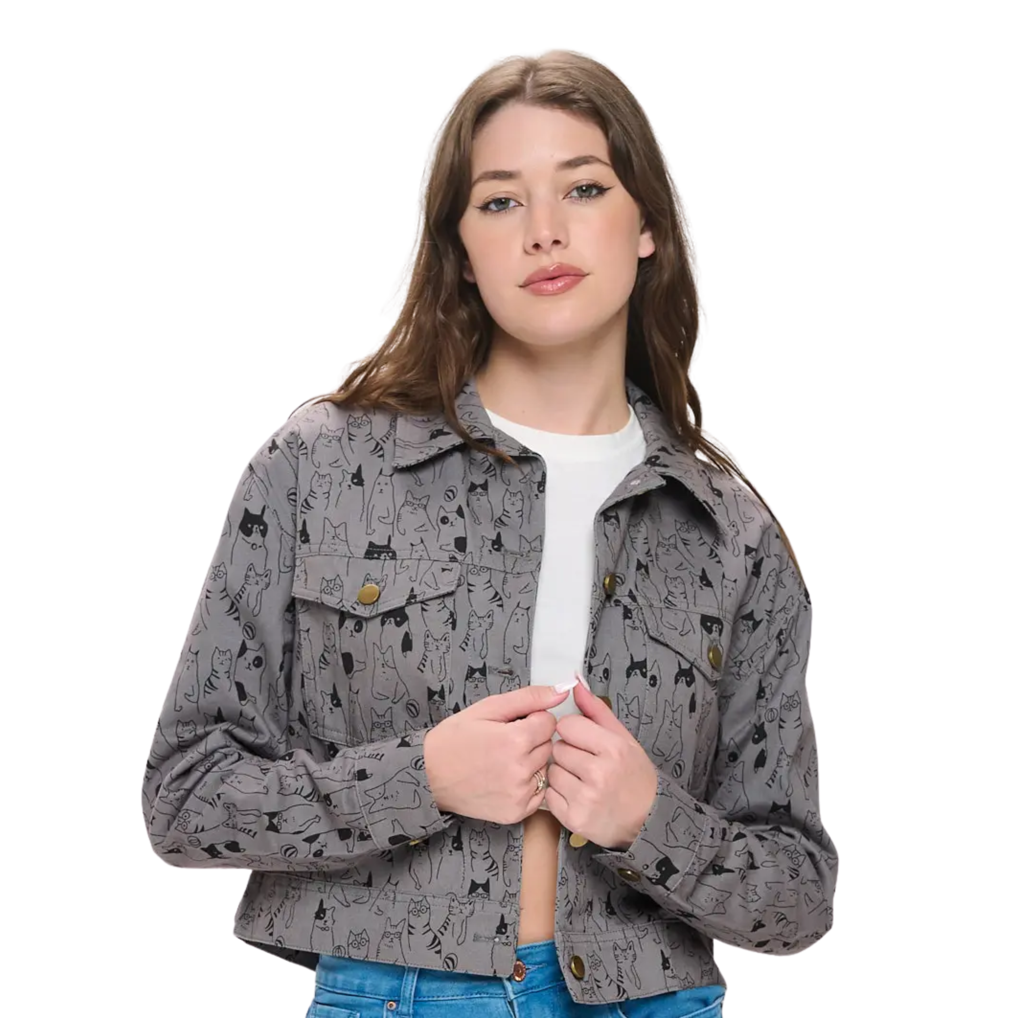 Image of Black Cat Print Jacket