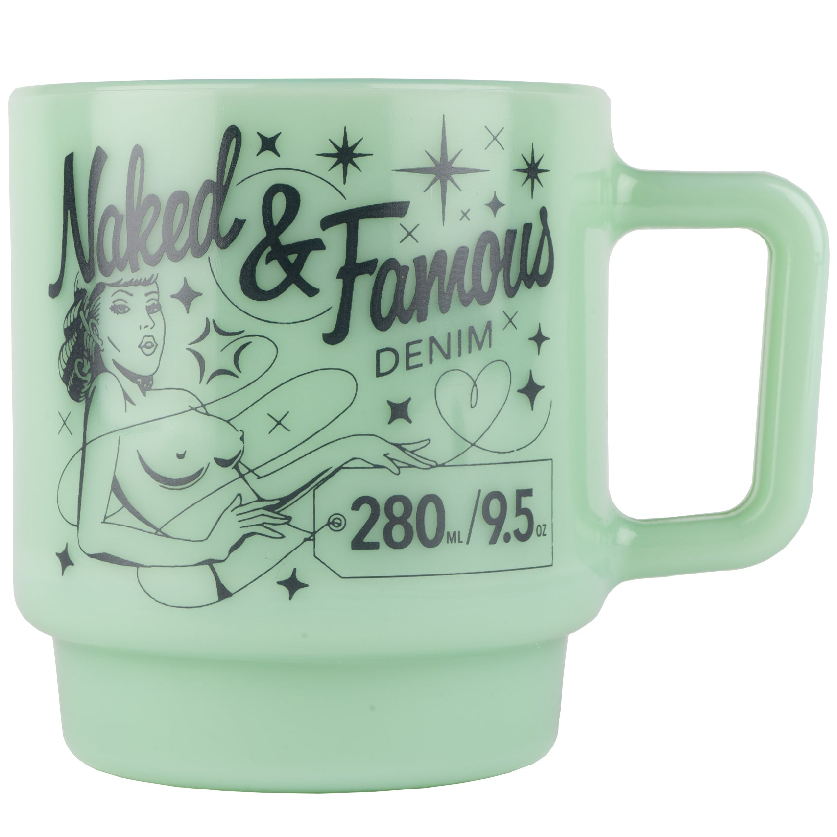 Milk Glass Stackable Mug - Jade with Navy Print