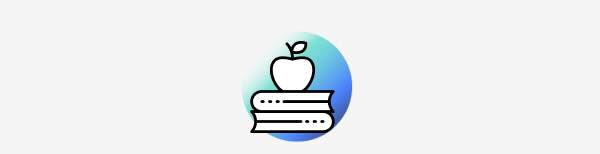 An outline icon of an apple on a stack of two books.