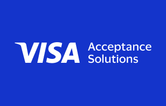 Visa Acceptance Solutions logo in white text on a solid blue background.