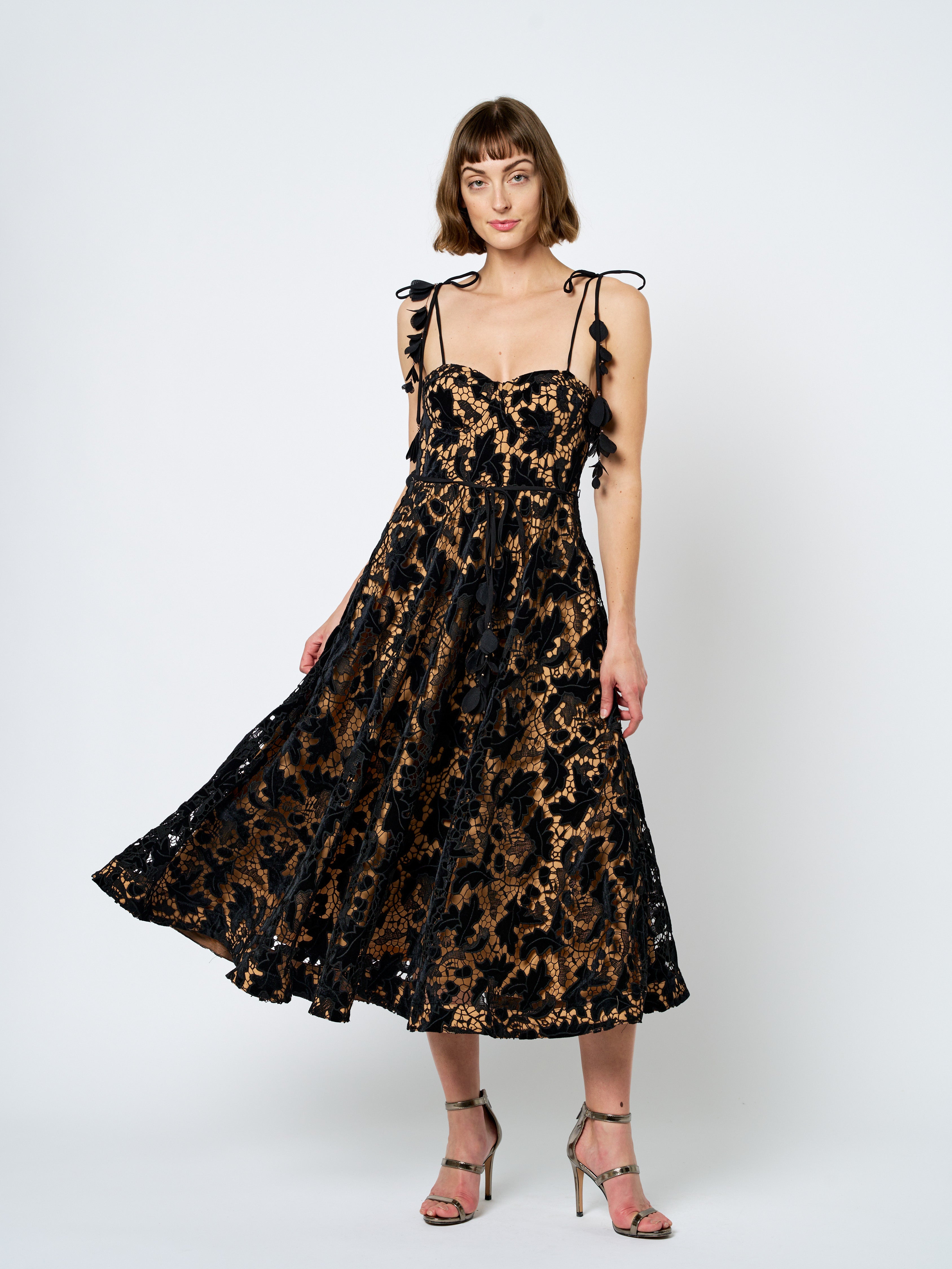 Image of Laurina Velvet Lace Bustier Midi Dress