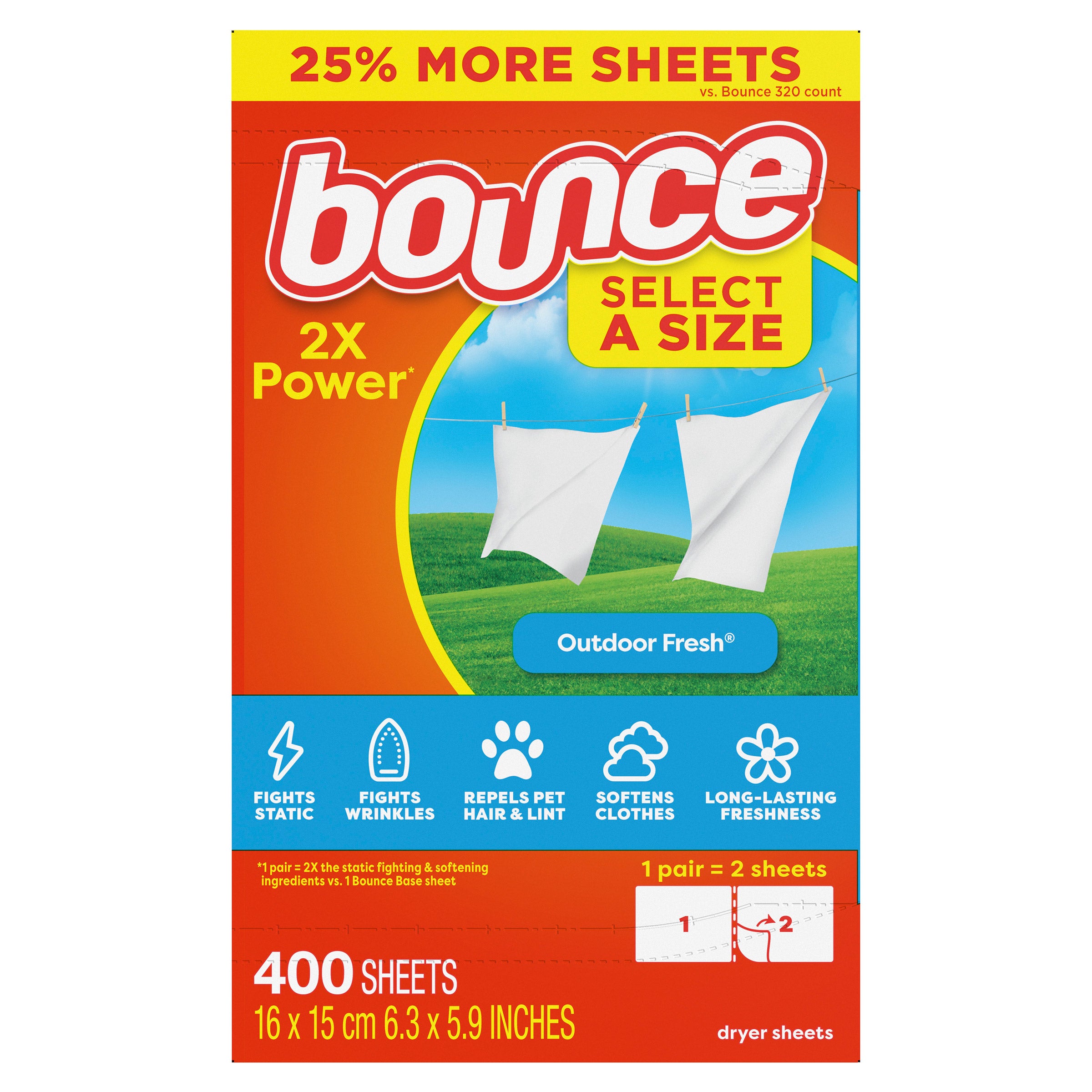 Bounce Select a Size Fabric Softener Dryer Sheets, Outdoor Fresh, 400-Count