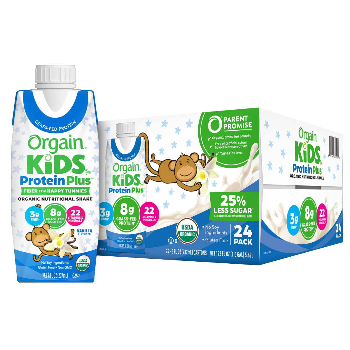 Orgain USDA Organic Kids Nutritional Protein Shake, Vanilla, 8 fl oz, 24-Pack