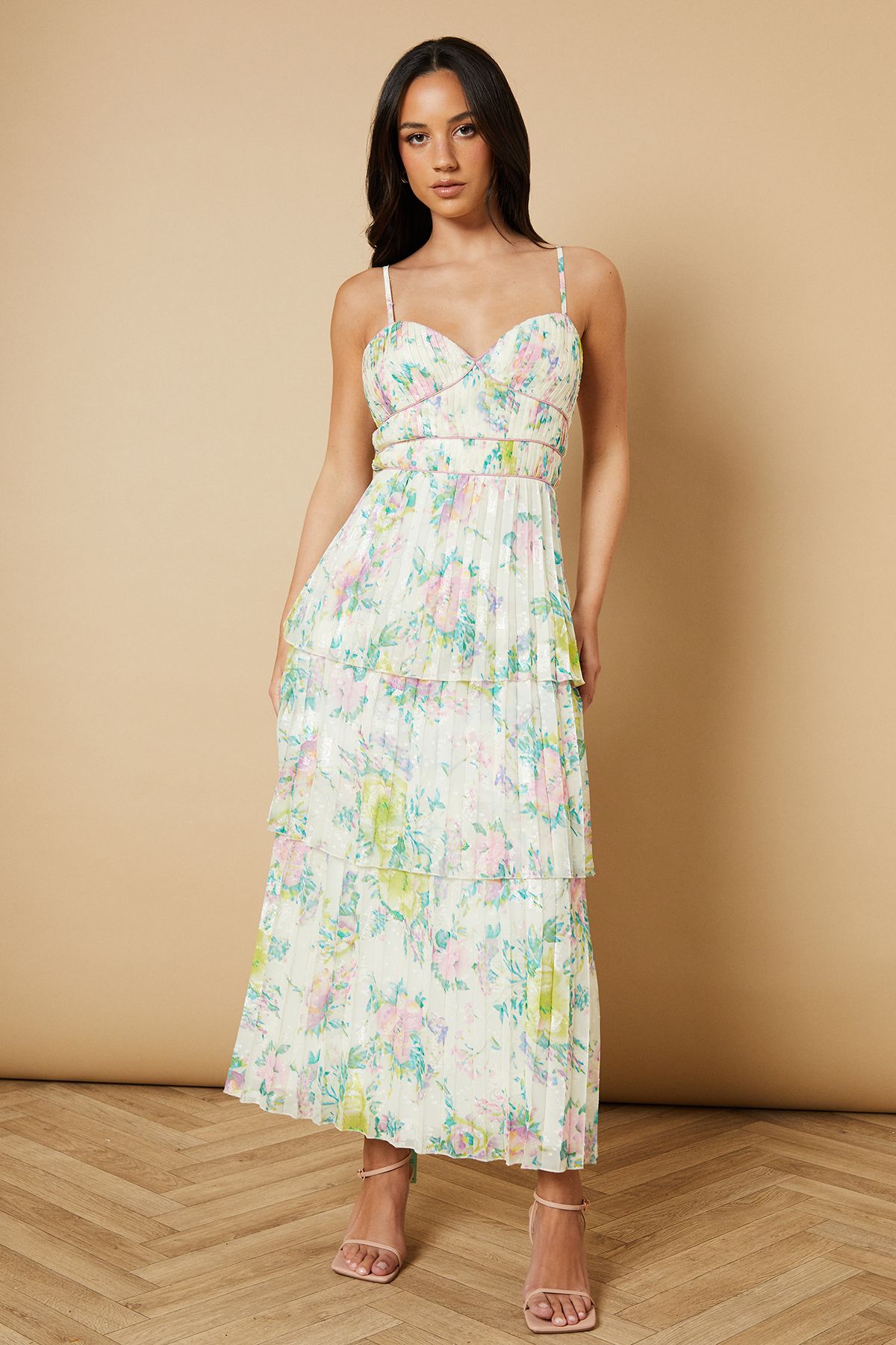 Pleated Tiered Midi Dress