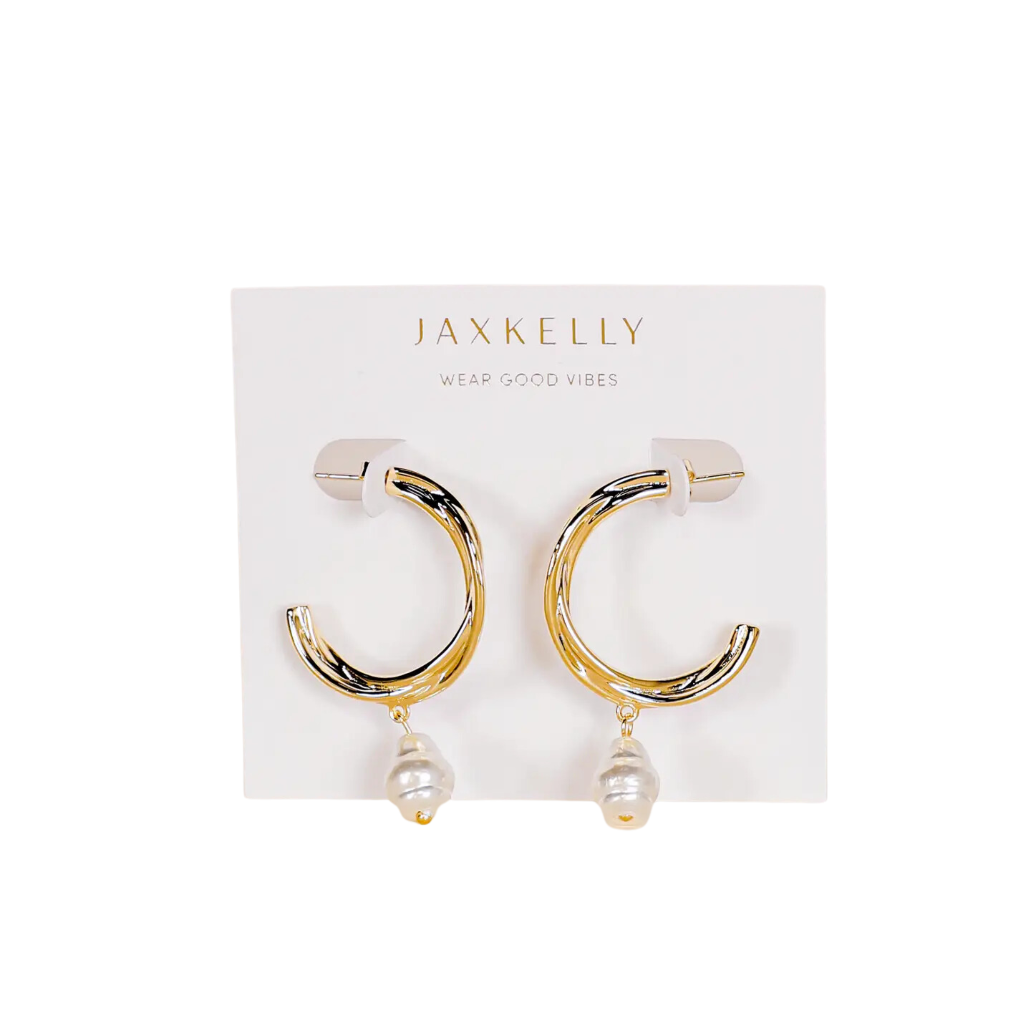 Image of Twisted Pearl Drop Hoop - Gold Earrings