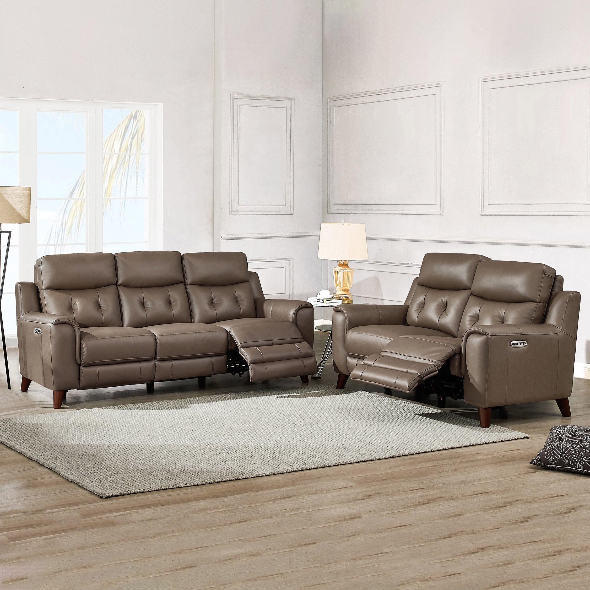 Malibu 2-Piece Leather Power Reclining Set with Power Headrests, Sofa and Loveseat