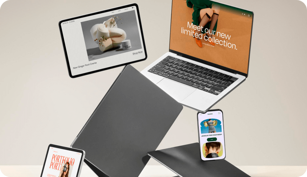 laptops, tablets and phones showcasing websites