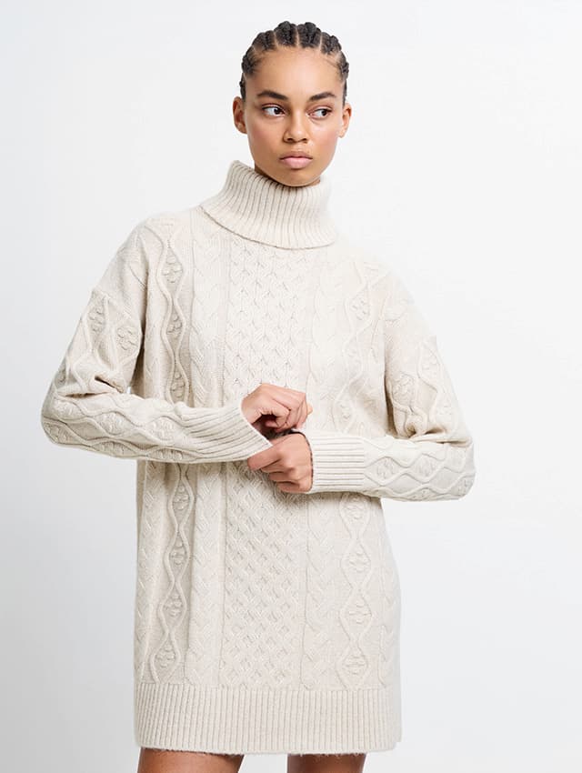 Makira Cable Knit Turtleneck Mini Dress