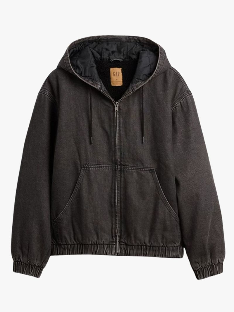 Gap UltraSoft Denim Sherpa-Lined Zip Hoodie