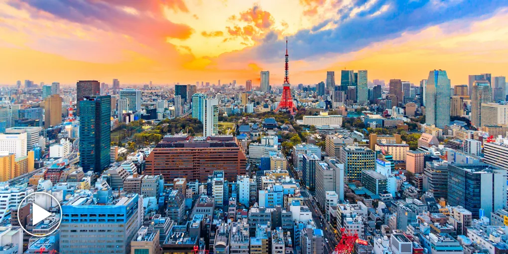 Cityscape Aerial Towers Sunset Tokyo