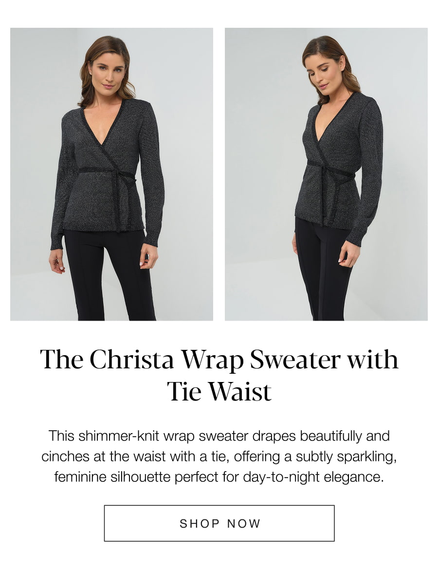 The Christa Wrap Sweater with Tie Waist. SHOP NOW