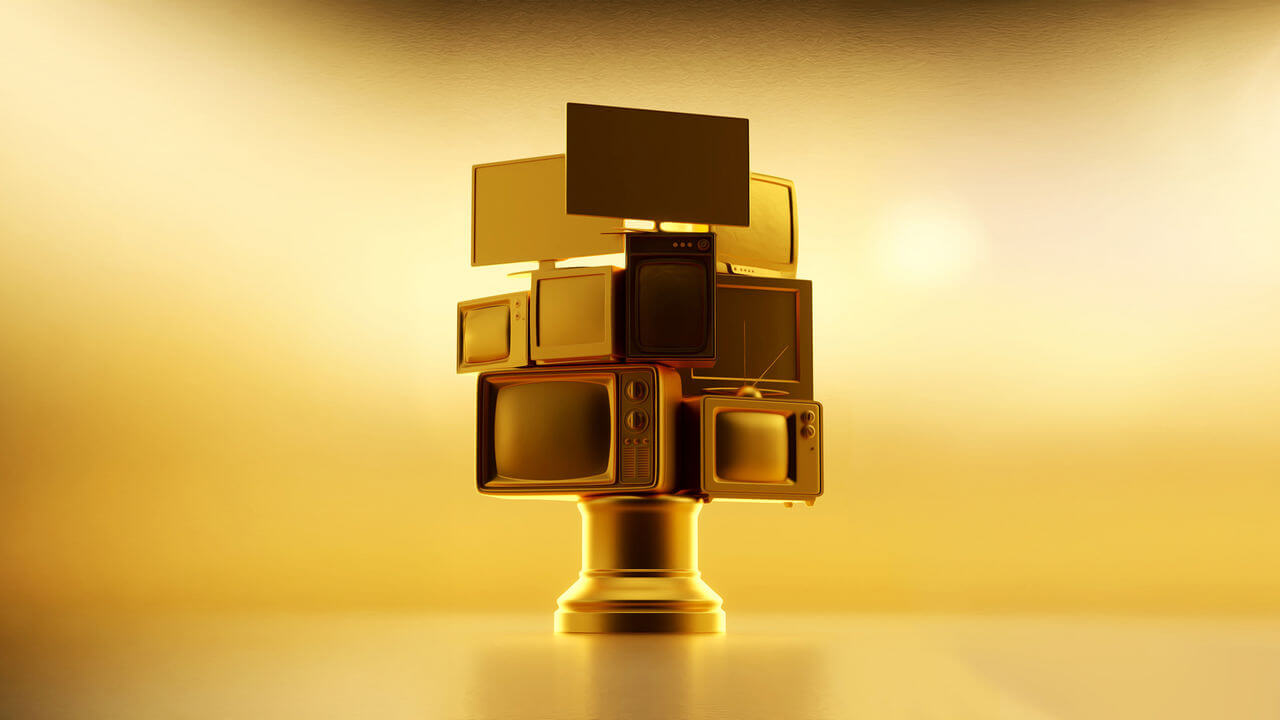 Golden trophy made from TV's