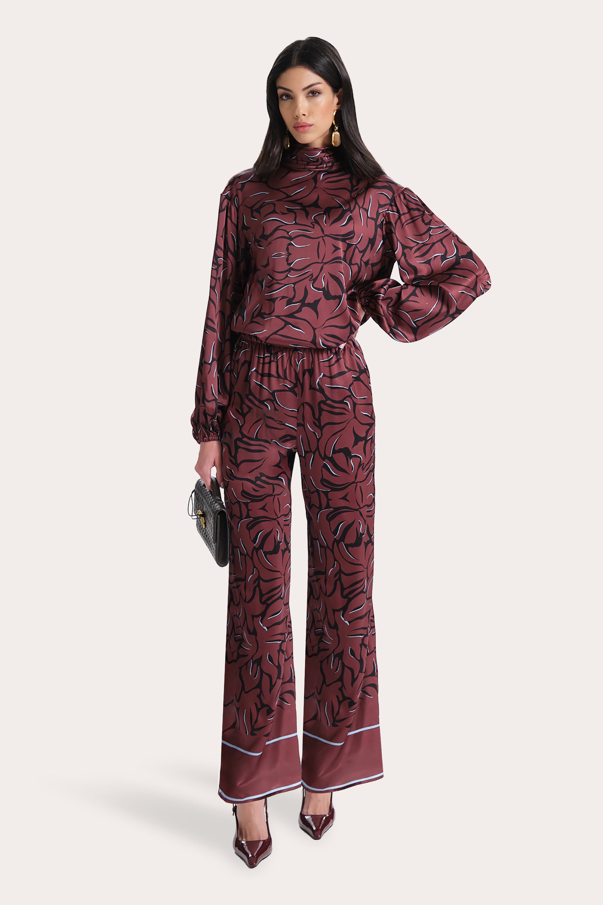 Image of Naya Silk Charmeuse Coral Print Blouse