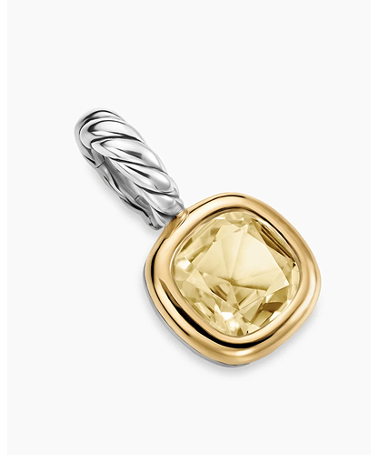 Mini Cushion Cut AmuletSterling Silver with 14K Yellow Gold and Champagne Citrine, 5.5mm