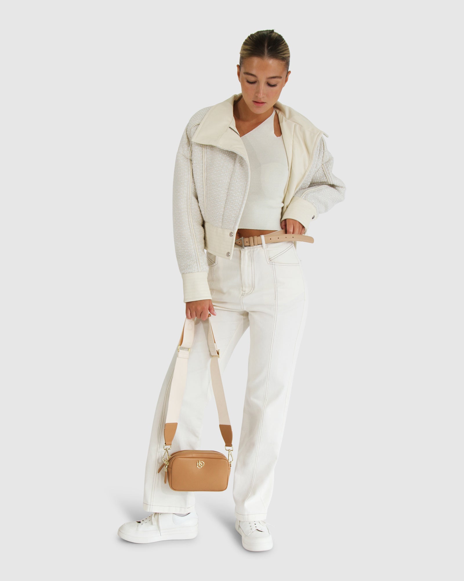 Image of Mad Love Cropped Bomber Jacket - Cream