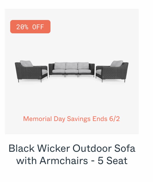 Black Wicker Outdoor Sofa with Armchairs - 5 Seat