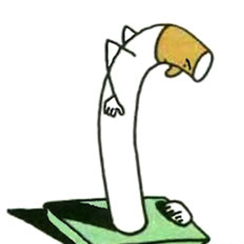 An illustration of a cartoon cigarette, inspecting itself. 