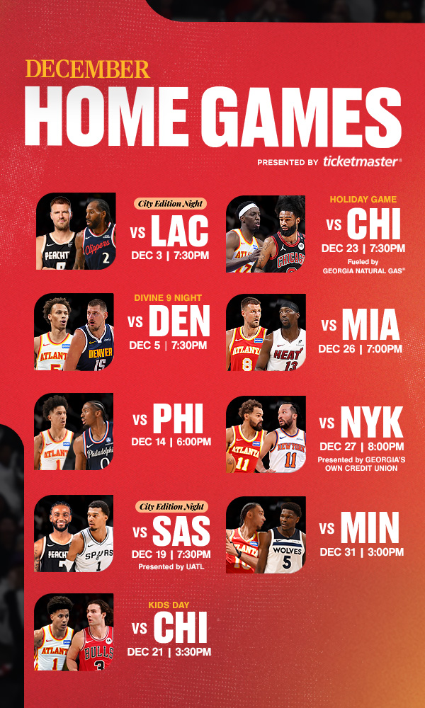 Atlanta Hawks December Matchups Presented by Ticketmaster