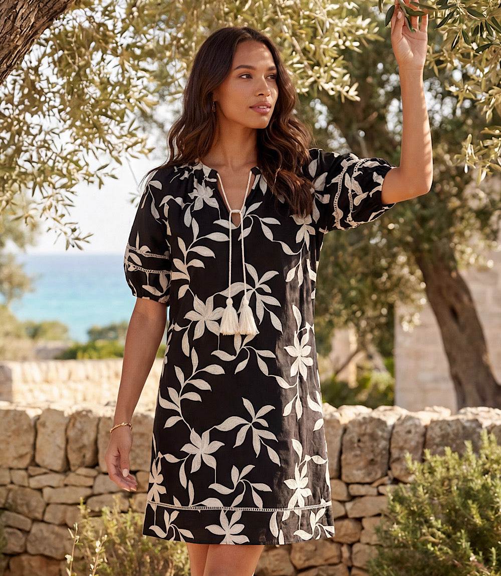 Image of Puff Sleeve Tassel Dress