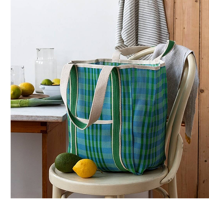 Blue And Green Recycled Woven Striped Tote Bag