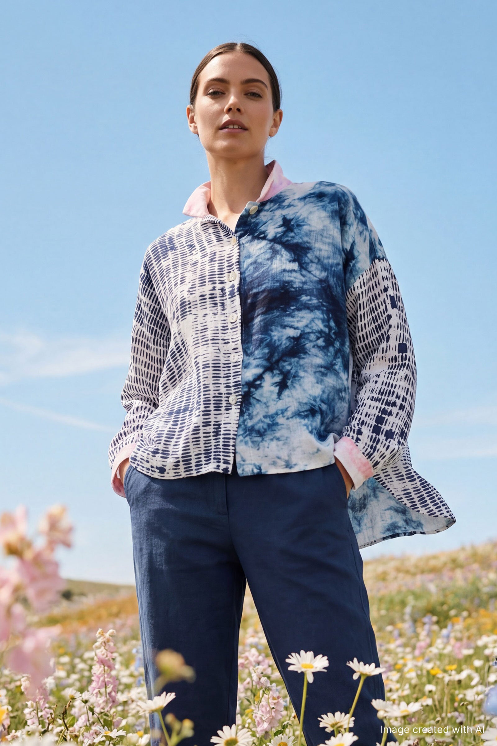 Image of Dahlia Gauze Button Up - Pink/White/Navy