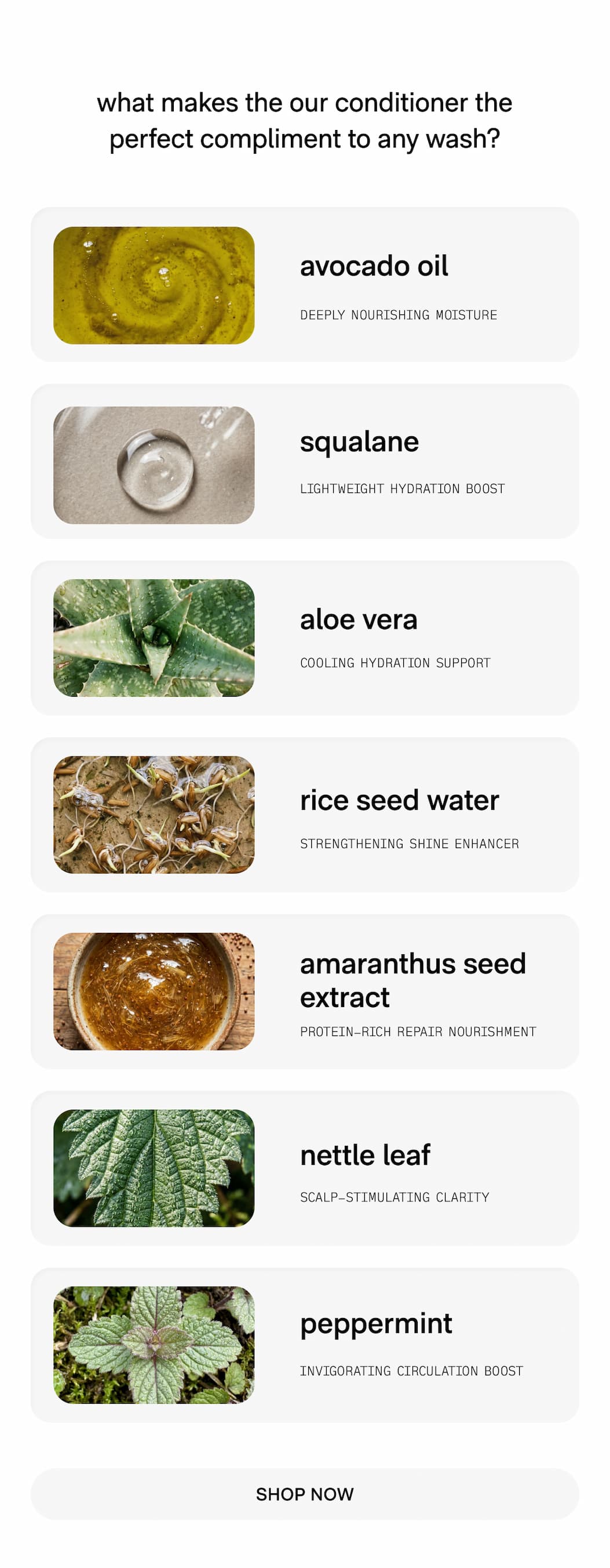Ingredients in our conditioner.