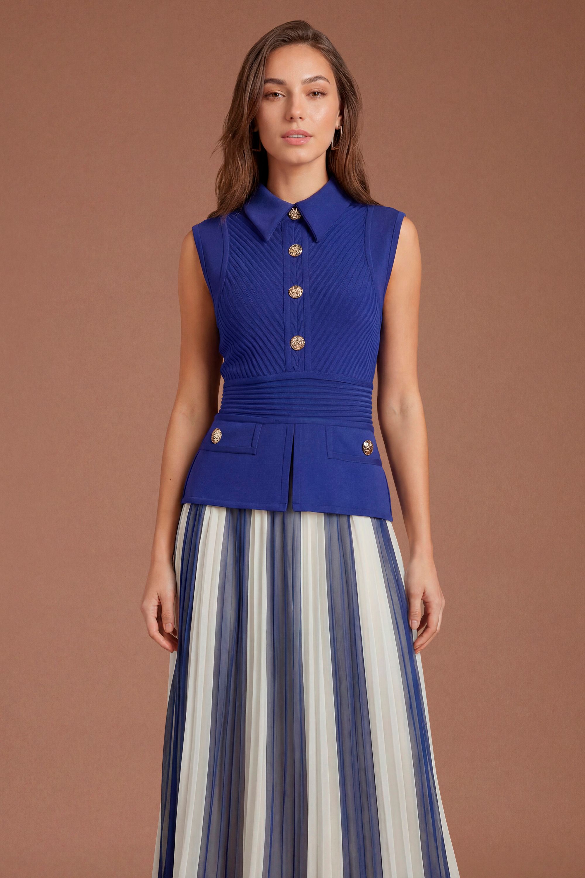 Bandage Blue Pleated Dress