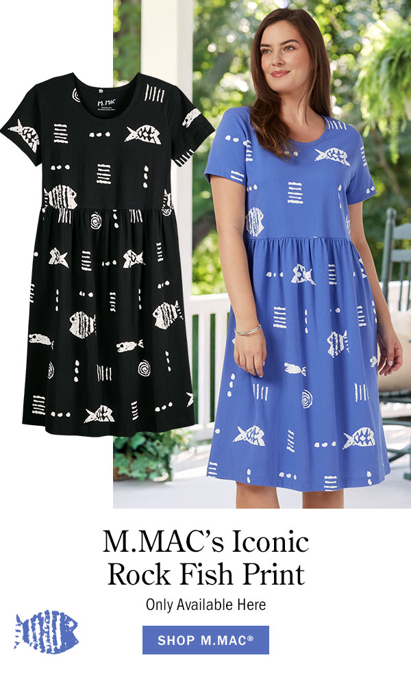 M.MAC's Iconic Rock Fish Print Only Available Here. Shop M. Mac. M.MAC Rock Fish Easy-Fit Cotton Knit Dress