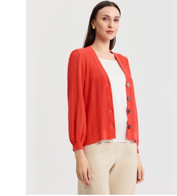 Heritage Pointelle Ribbed Soft Knit Cardigan
