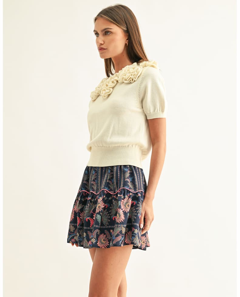 Vanessa Contrast Scallop Piping Tiered Mini Skirt