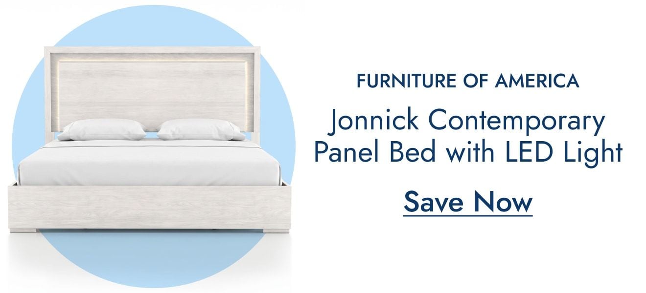 Furniture of America Jonnick Contemporary Washed White Panel Bed with LED Lighting