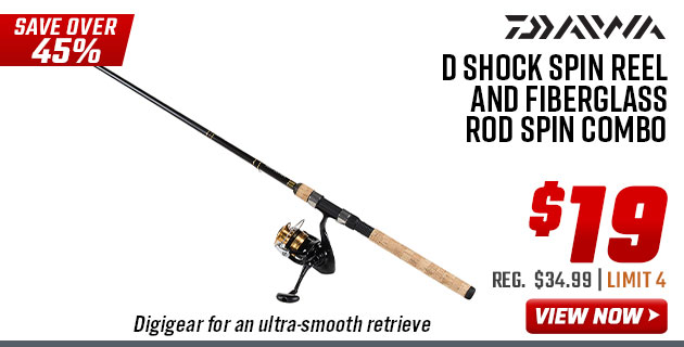 Daiwa D Shock Spin Reel and Fiberglass Rod Spin Combo