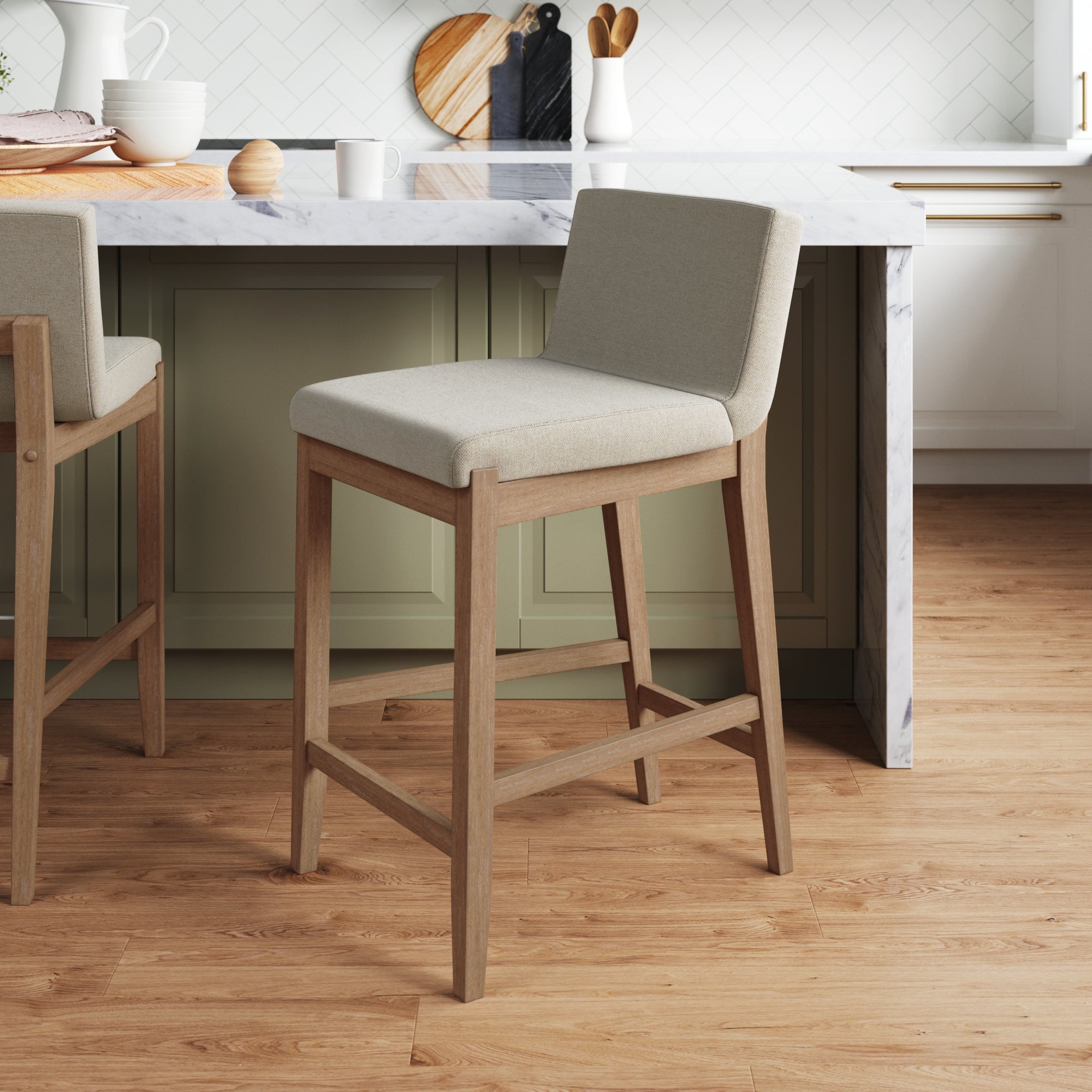 Image of Wood Upholstered Counter Height Bar Stool Light Brown